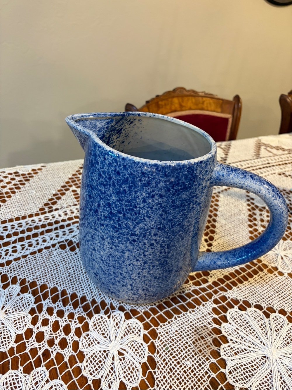 Vintage blue folk art pitcher
